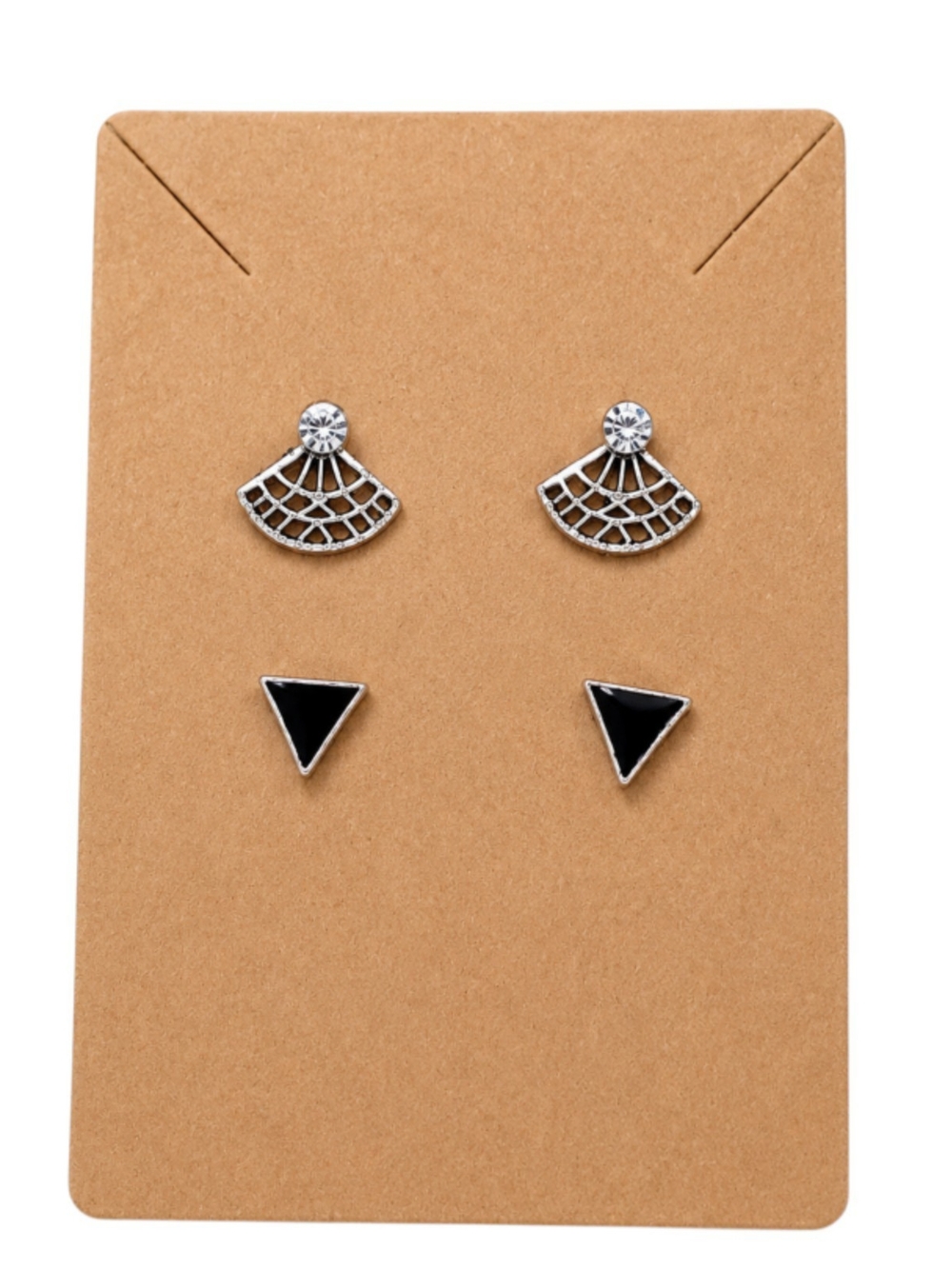 🌟3/$15 Silver Fan and Black Triangle Stud Earring Set